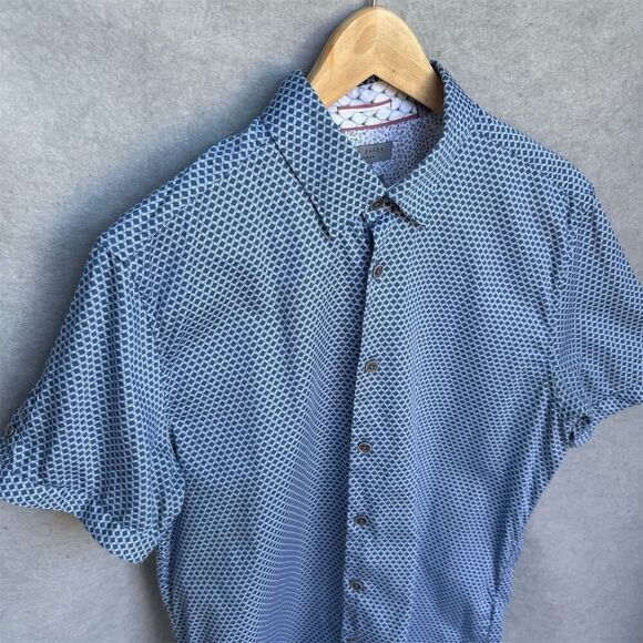 Ted Baker Men's Big & Tall Geometric Blue Short Sleeve Shirt size Large/4 - Picture 3 of 5